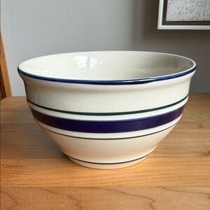 Vintage Tienshan Country Crock Stoneware ONE Bowl Blue Green Stripe Farmhouse 6"